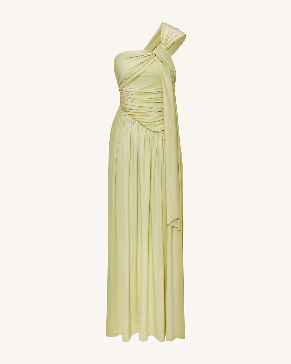 Ruched One-Shoulder Maxi Dress with Trailing Sash - Green | JW PEI