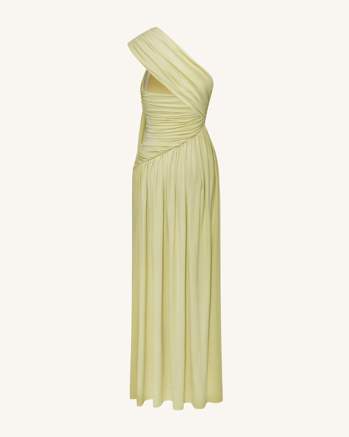 Ruched One-Shoulder Maxi Dress with Trailing Sash - Green | JW PEI