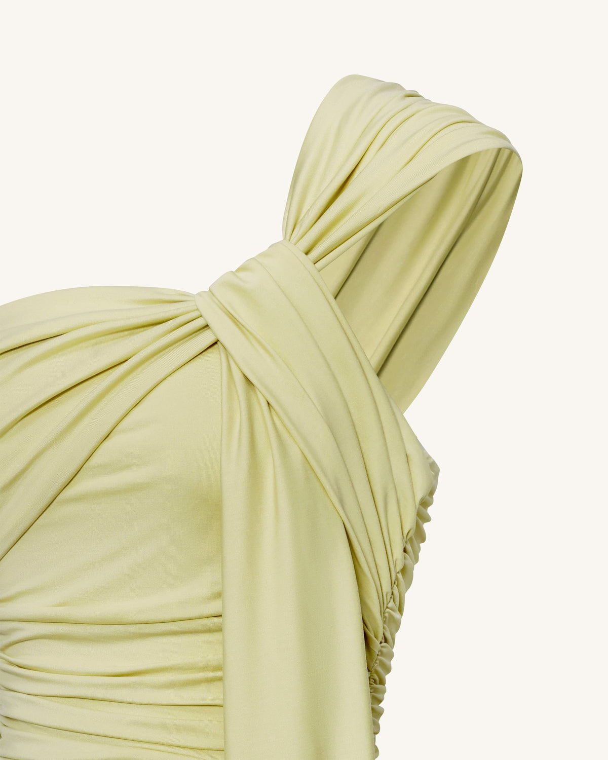 Ruched One-Shoulder Maxi Dress with Trailing Sash - Green | JW PEI