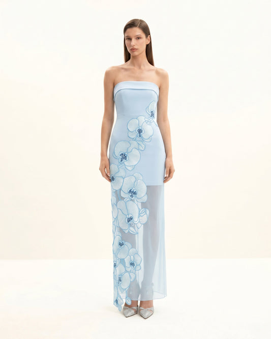 Orchid Embroidered Dress - Light Blue | JW PEI