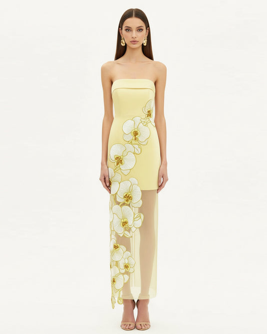 Orchid Embroidered Dress - Yellow | JW PEI