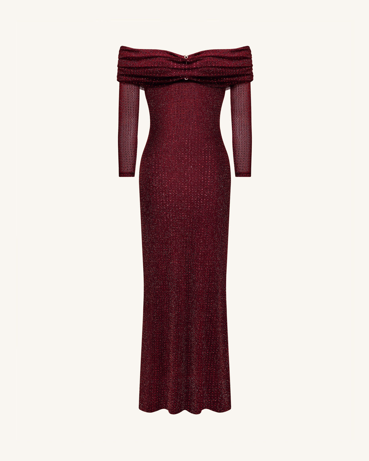 Rhinestone Mesh Off-Shoulder Maxi Dress - Claret | JW PEI