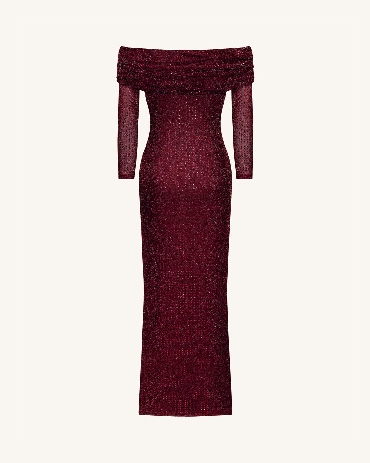 Rhinestone Mesh Off-Shoulder Maxi Dress - Claret | JW PEI