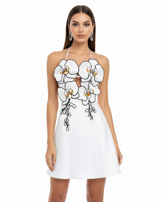 Orchid Embroidered Halter Mini Dress - White | JW PEI