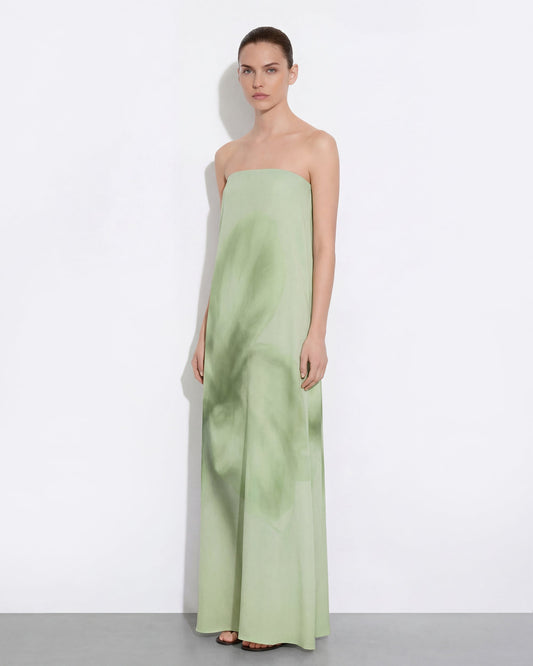 Watercolor Floral Print Strapless Maxi Dress - Green | JW PEI
