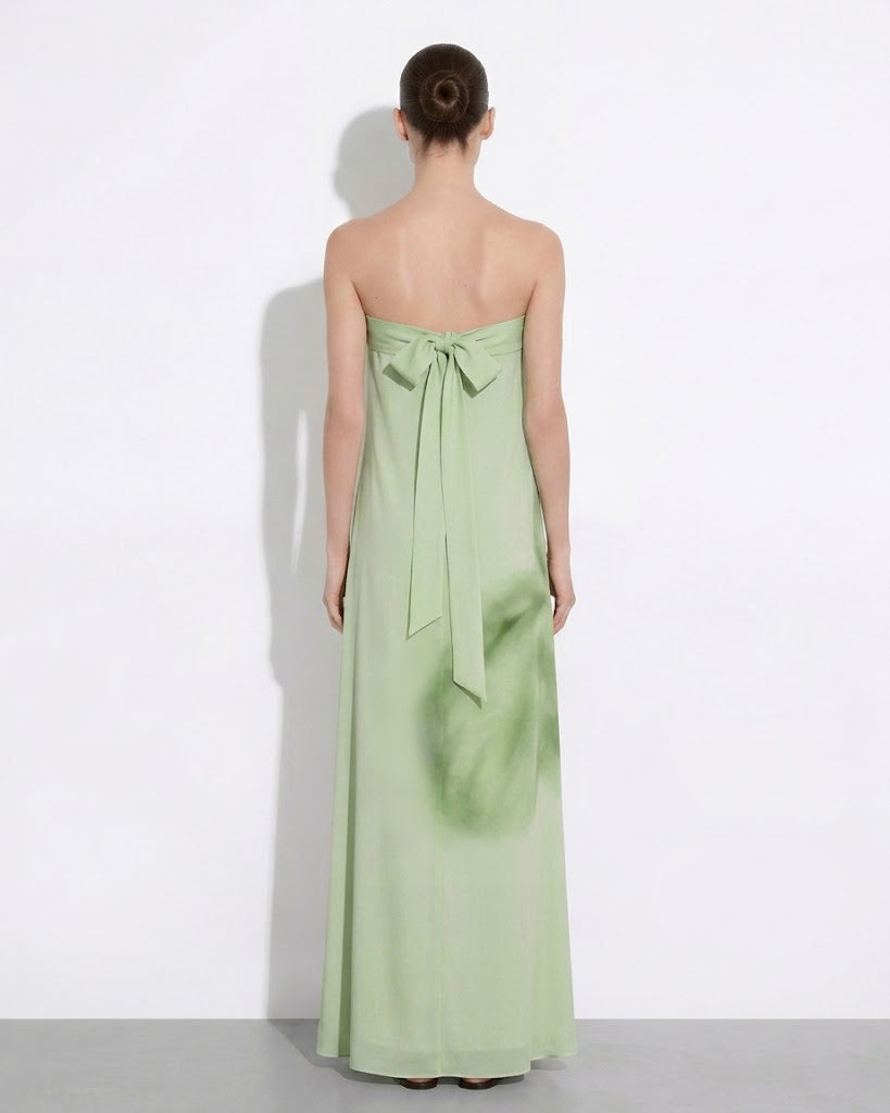 Watercolor Floral Print Strapless Maxi Dress - Green | JW PEI