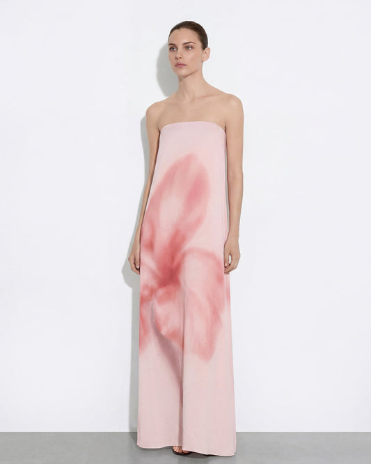 Watercolor Floral Print Strapless Maxi Dress - Pink | JW PEI