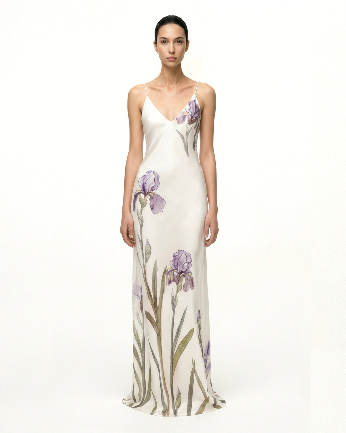 Iris Motif Satin Slip Gown - White | JW PEI