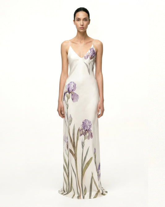 Iris Motif Satin Slip Gown - White | JW PEI