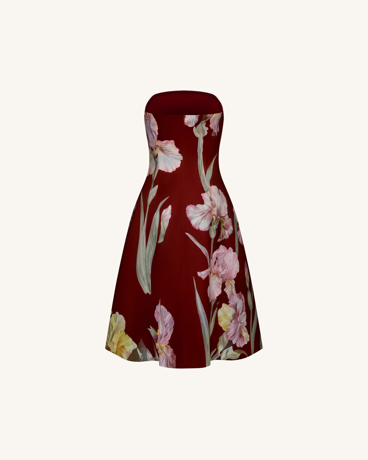 Iris Floral Print Strapless A-Line Dress - Burgundy | JW PEI