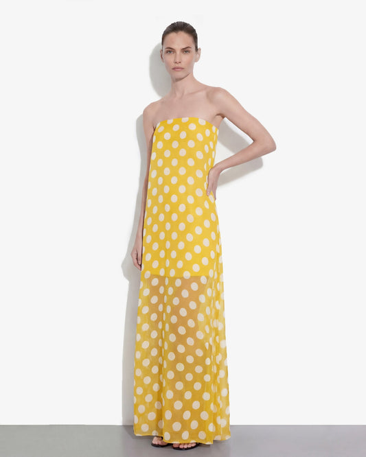Polka-Dot Strapless Maxi Dress - Yellow | JW PEI
