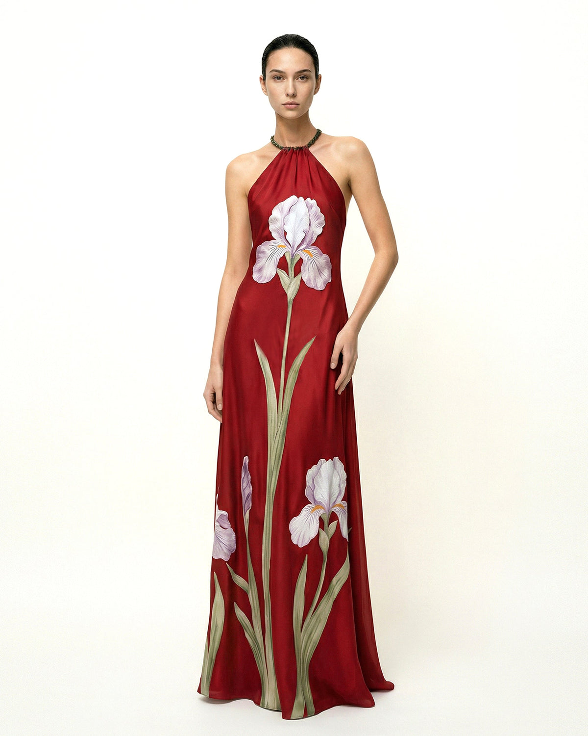 Iris Floral Print Halter Maxi Dress - Ruby | JW PEI