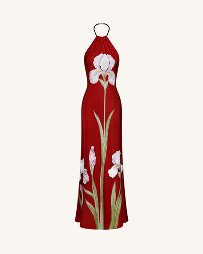 Iris Floral Print Halter Maxi Dress - Ruby | JW PEI
