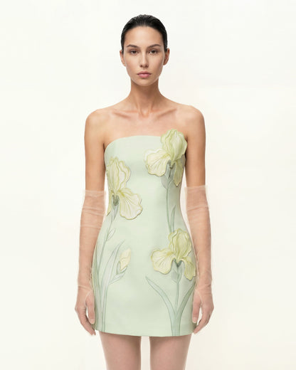 Iris Floral Print Strapless Dress - Green | JW PEI