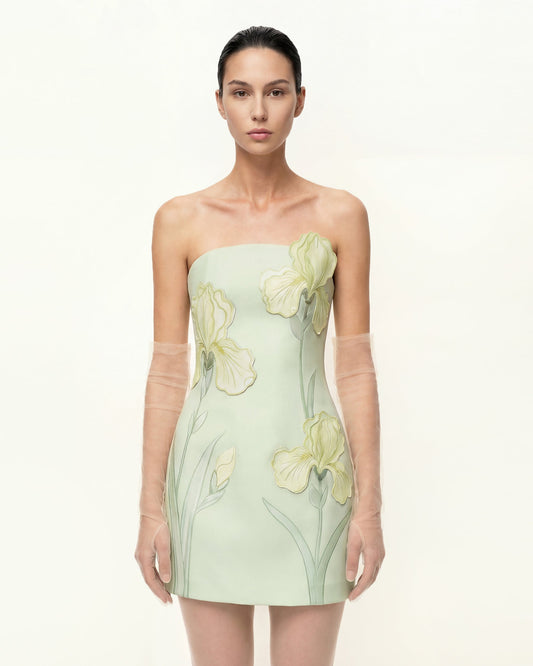 Iris Floral Print Strapless Dress - Green | JW PEI