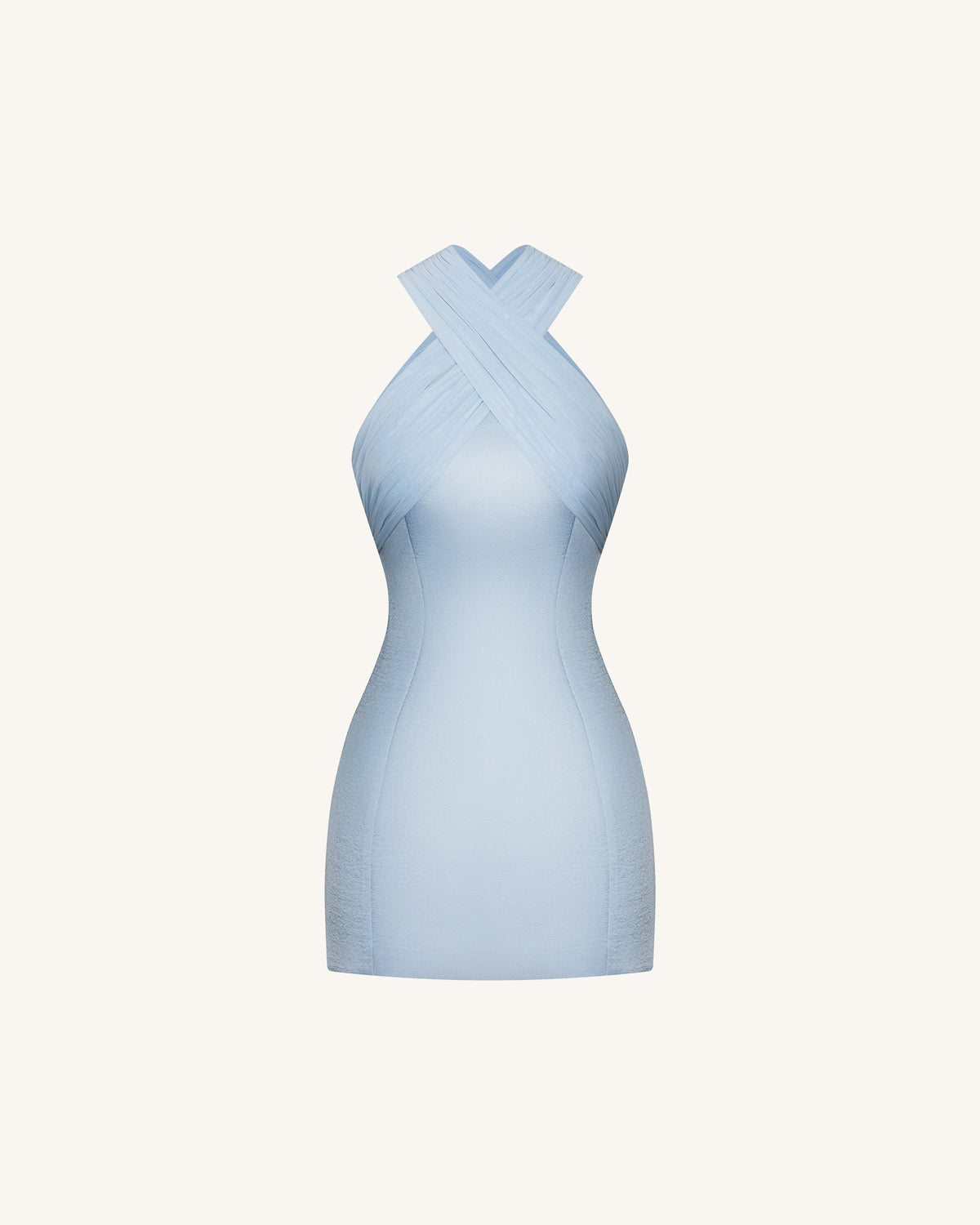 Satin Mini Dress with Tulle Cross-Halter - Blue | JW PEI