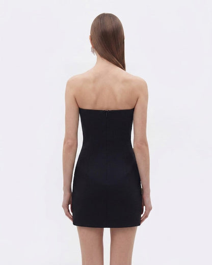 Strapless Floral Appliqué Dress - Black | JW PEI