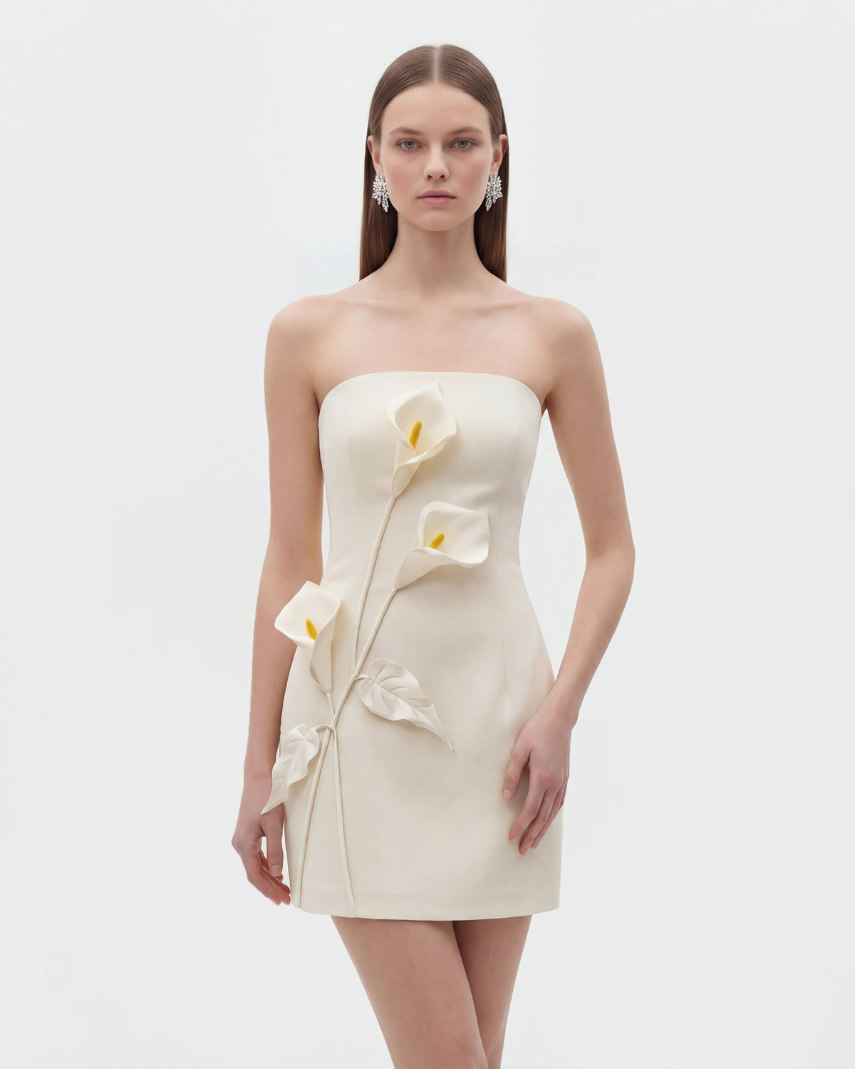 Strapless Floral Appliqué Dress - White | JW PEI