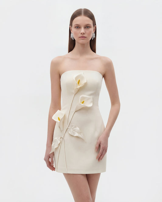 Strapless Floral Appliqué Dress - White | JW PEI