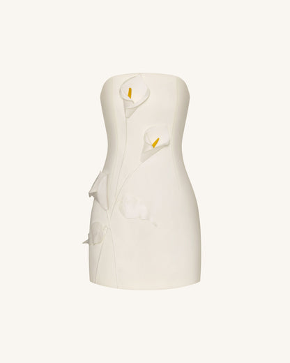 Strapless Floral Appliqué Dress - White | JW PEI