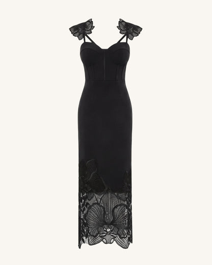 Orchid Embroidered Corset Dress - Black | JW PEI