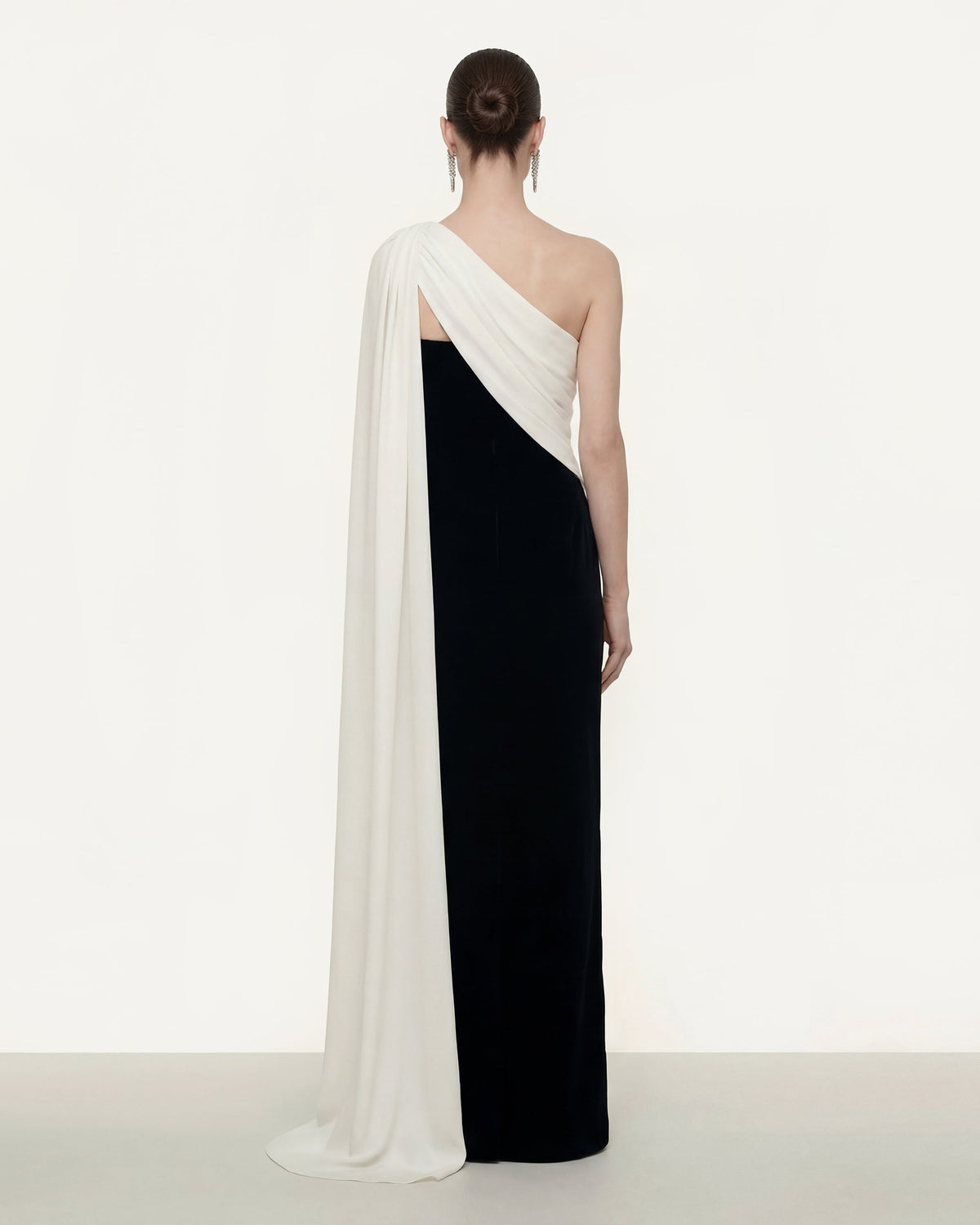 One Shoulder Draped Maxi Dress - Black White | JW PEI