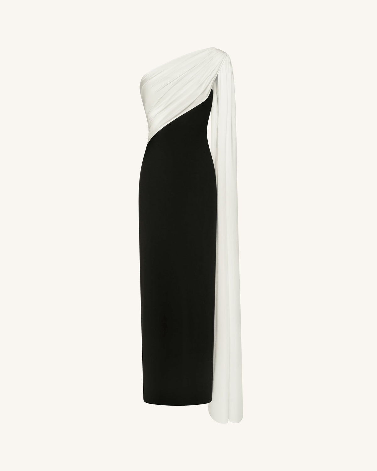 One Shoulder Draped Maxi Dress - Black White | JW PEI
