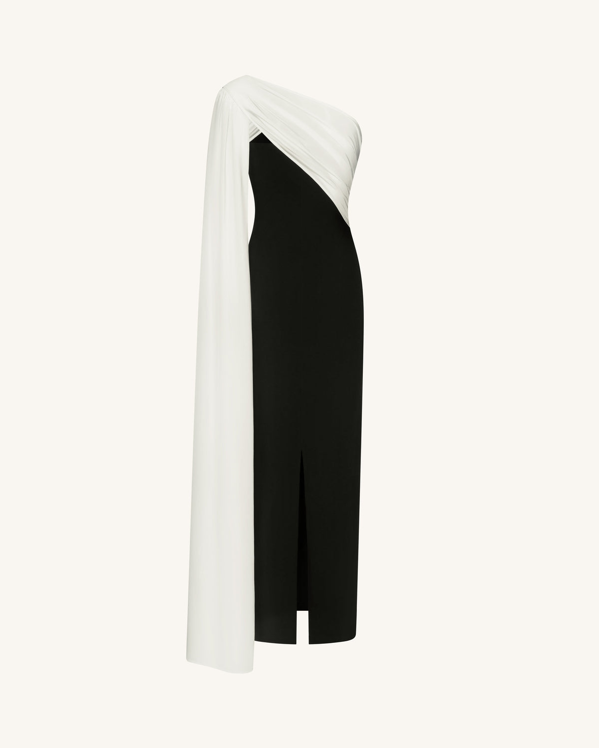 One Shoulder Draped Maxi Dress - Black White | JW PEI