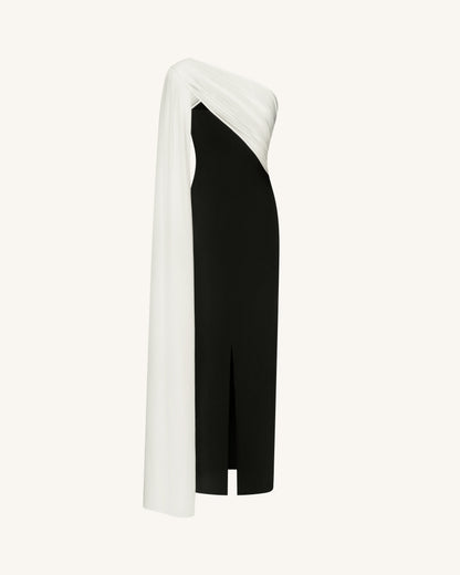 One Shoulder Draped Maxi Dress - Black White | JW PEI