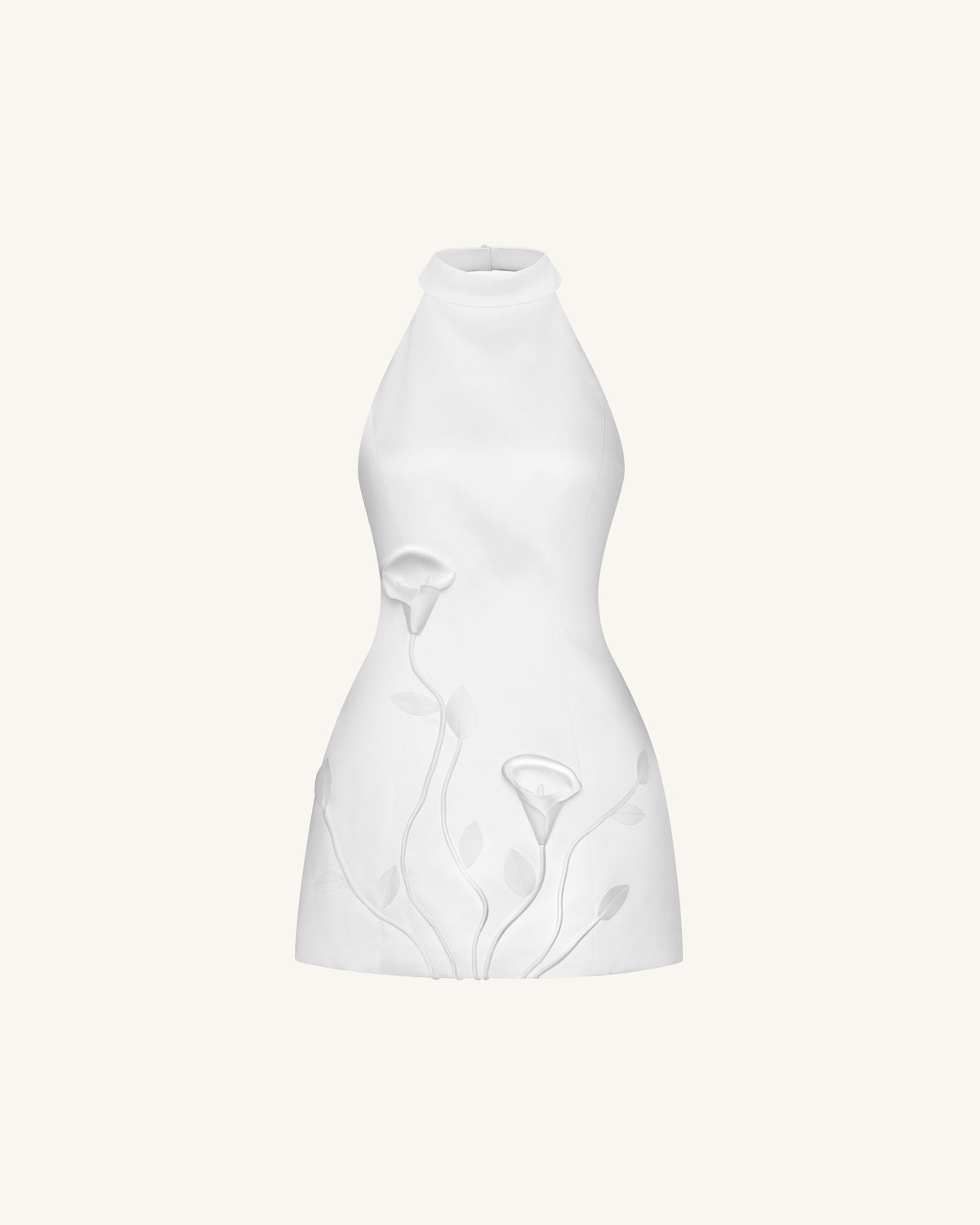 3D Floral Halter Mini Dress - White | JW PEI