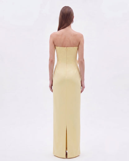 Floral Appliqué Strapless Dress - Yellow | JW PEI