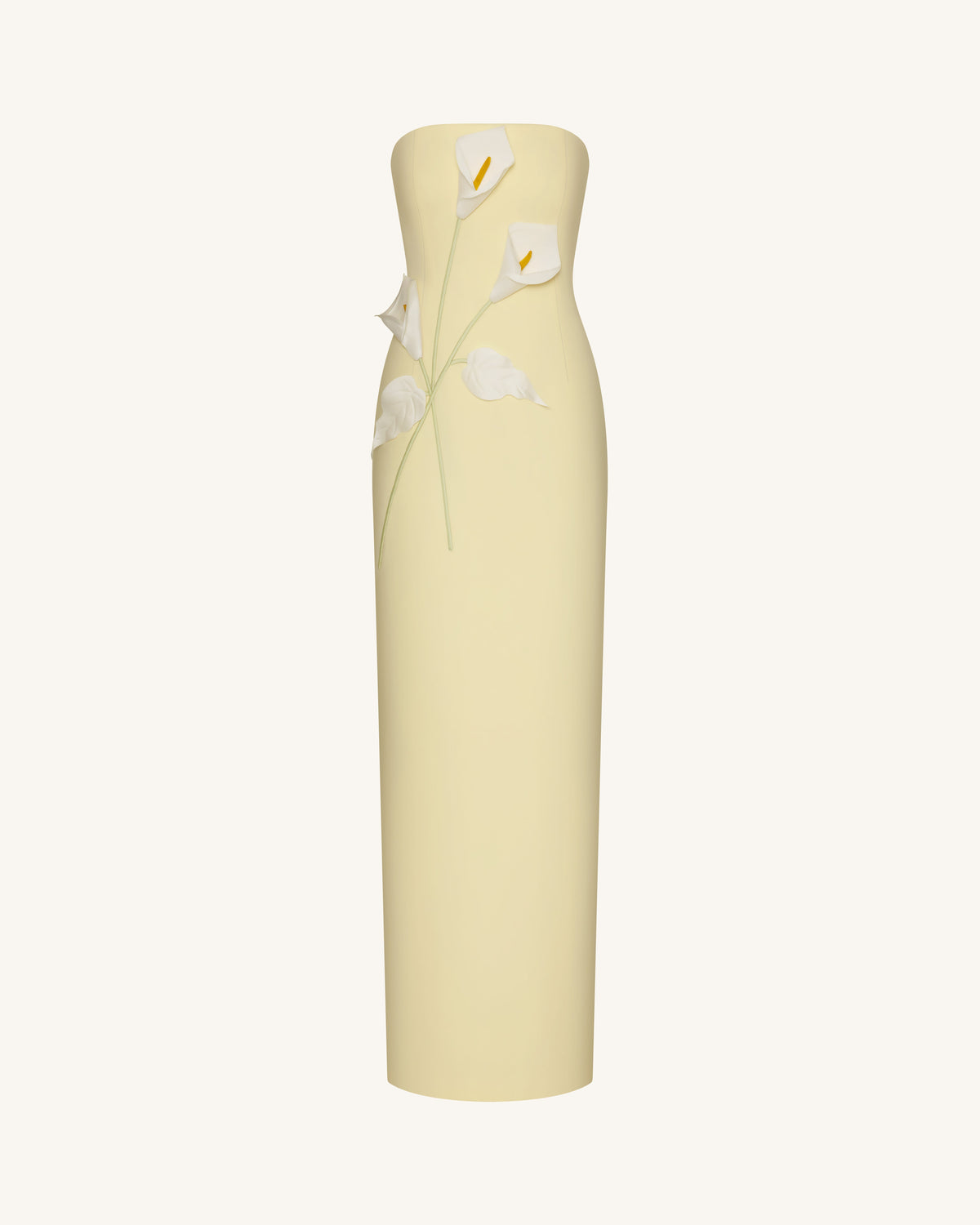 Floral Appliqué Strapless Dress - Yellow | JW PEI