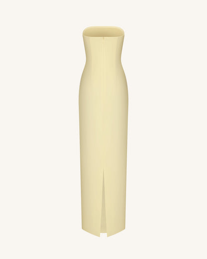Floral Appliqué Strapless Dress - Yellow | JW PEI