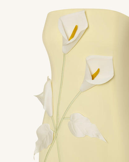 Floral Appliqué Strapless Dress - Yellow | JW PEI