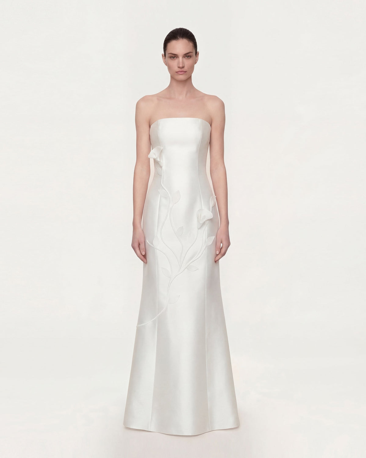 Strapless Floral Polyester Dress - White | JW PEI