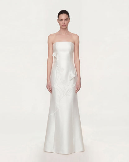 Strapless Floral Polyester Dress - White | JW PEI