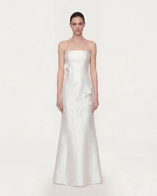 Strapless Floral Polyester Dress - White | JW PEI