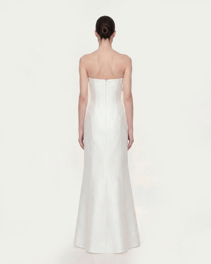 Strapless Floral Polyester Dress - White | JW PEI