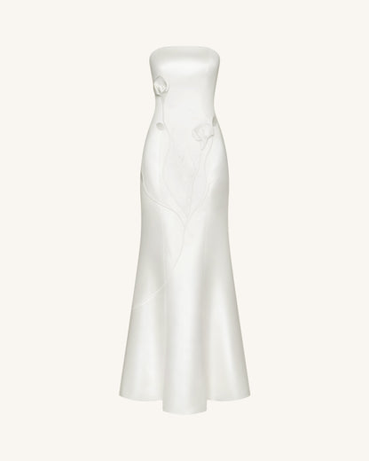 Strapless Floral Polyester Dress - White | JW PEI
