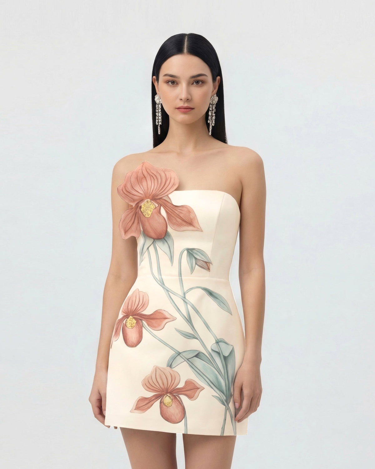 Slipper Orchid Appliqué Mini Dress - Ivory/Peach Pink | JW PEI