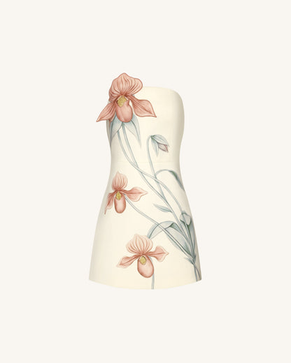 Slipper Orchid Appliqué Mini Dress - Ivory/Peach Pink | JW PEI