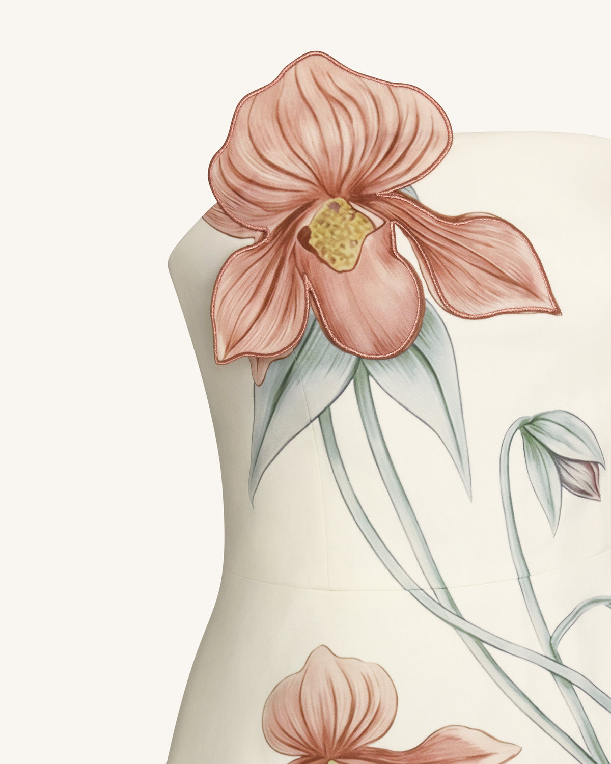 Slipper Orchid Appliqué Mini Dress - Ivory/Peach Pink | JW PEI