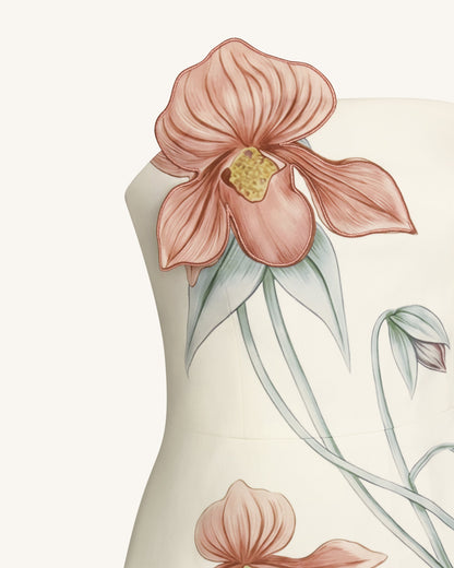 Slipper Orchid Appliqué Mini Dress - Ivory/Peach Pink | JW PEI