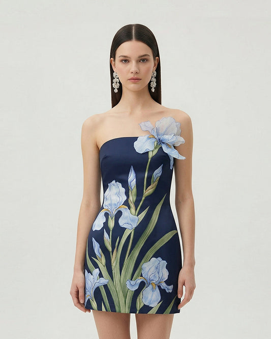 Floral Printed Mini Dress - Navy blue | JW PEI