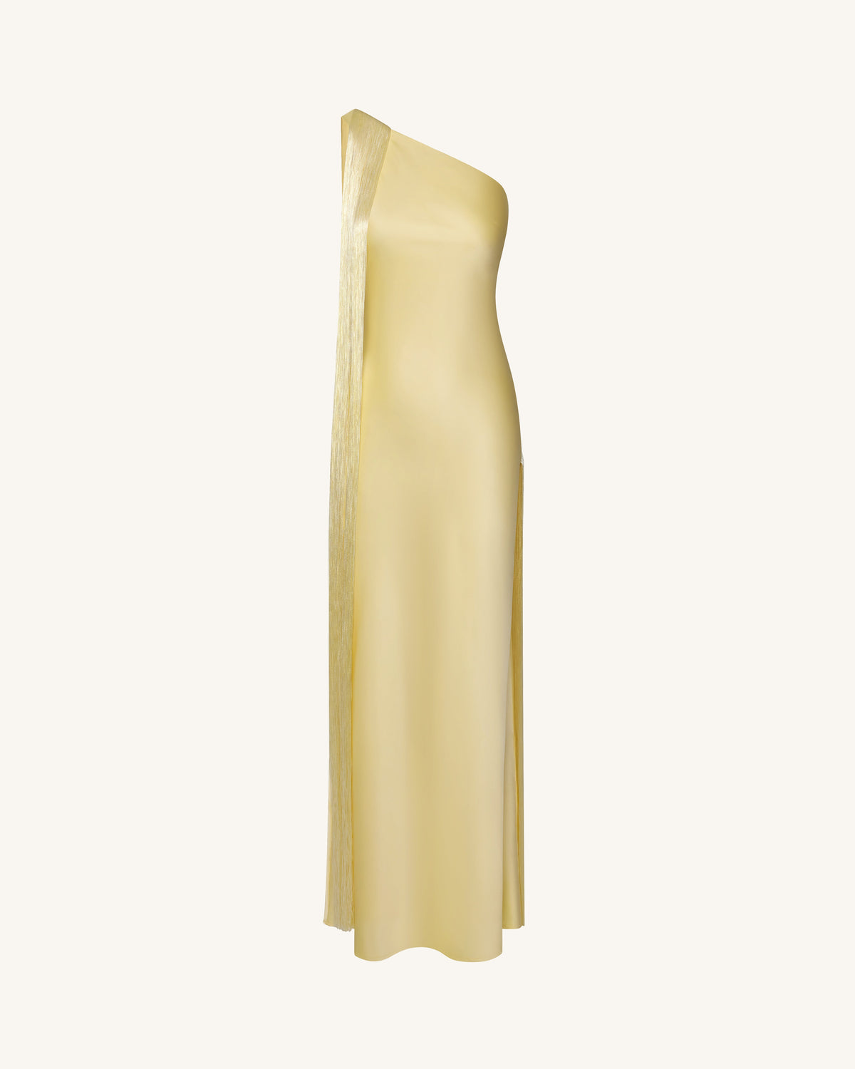 Fringe One Shoulder Maxi Dress - Champagne | JW PEI