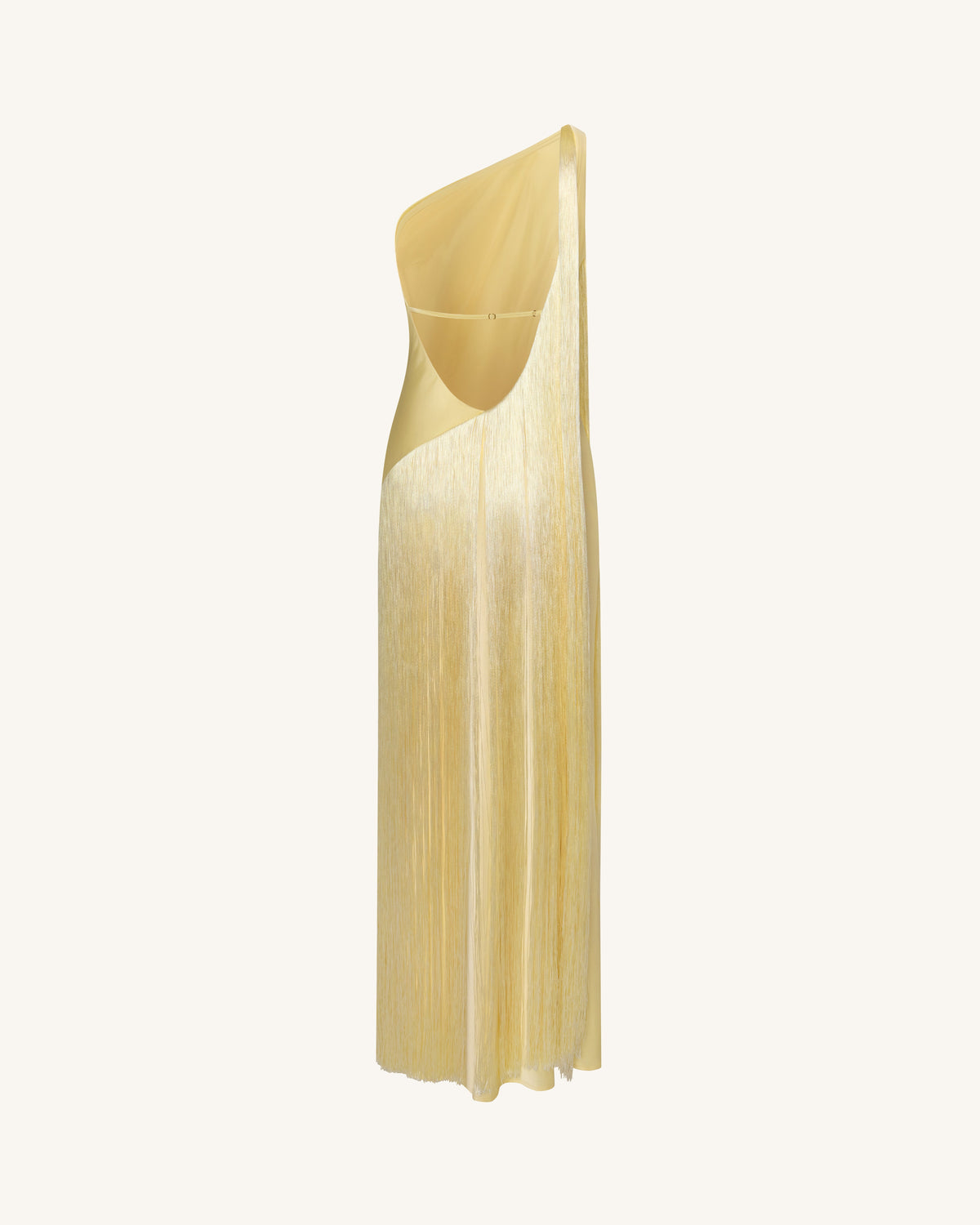 Fringe One Shoulder Maxi Dress - Champagne | JW PEI