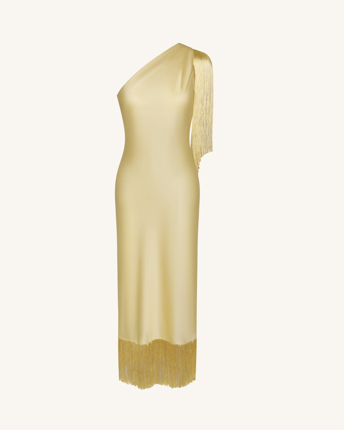 One Shoulder Fringe Midi Dress - Champagne | JW PEI