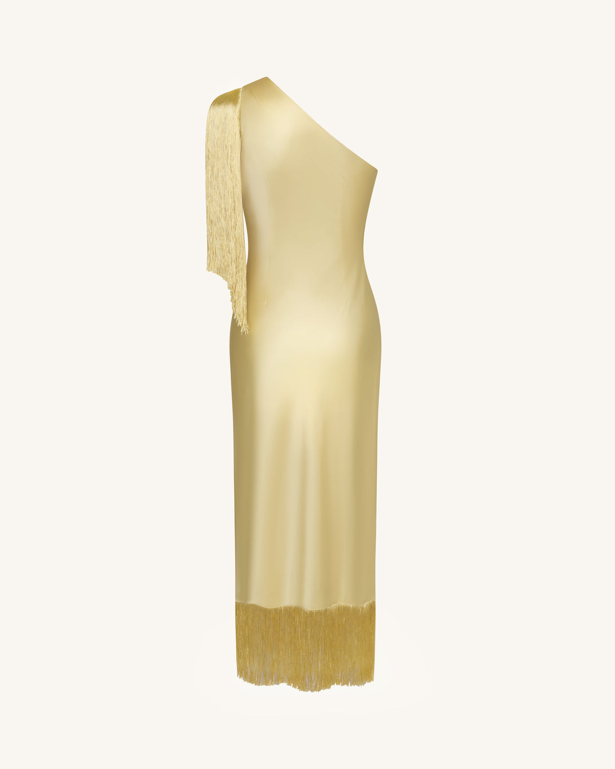 One Shoulder Fringe Midi Dress - Champagne | JW PEI