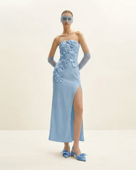 Floral Embroidered Long Dress - Blue | JW PEI