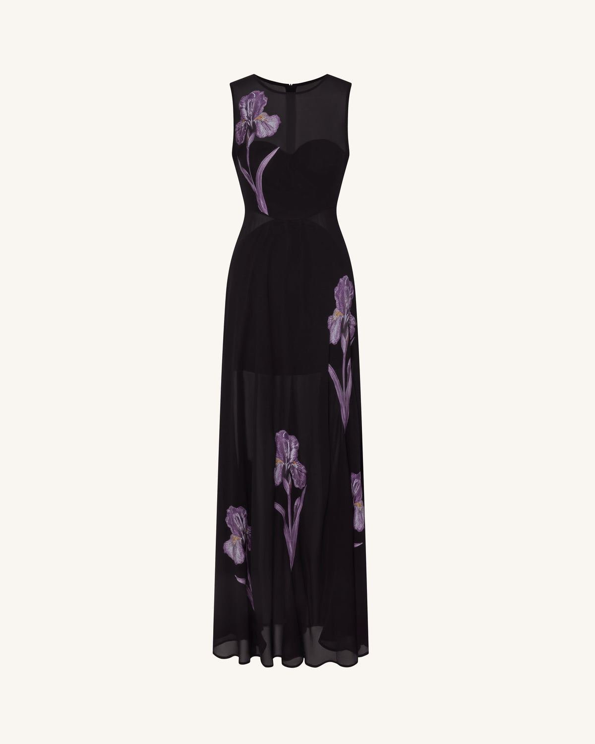 Sheer Floral Print Paneled Maxi Dress - Black | JW PEI